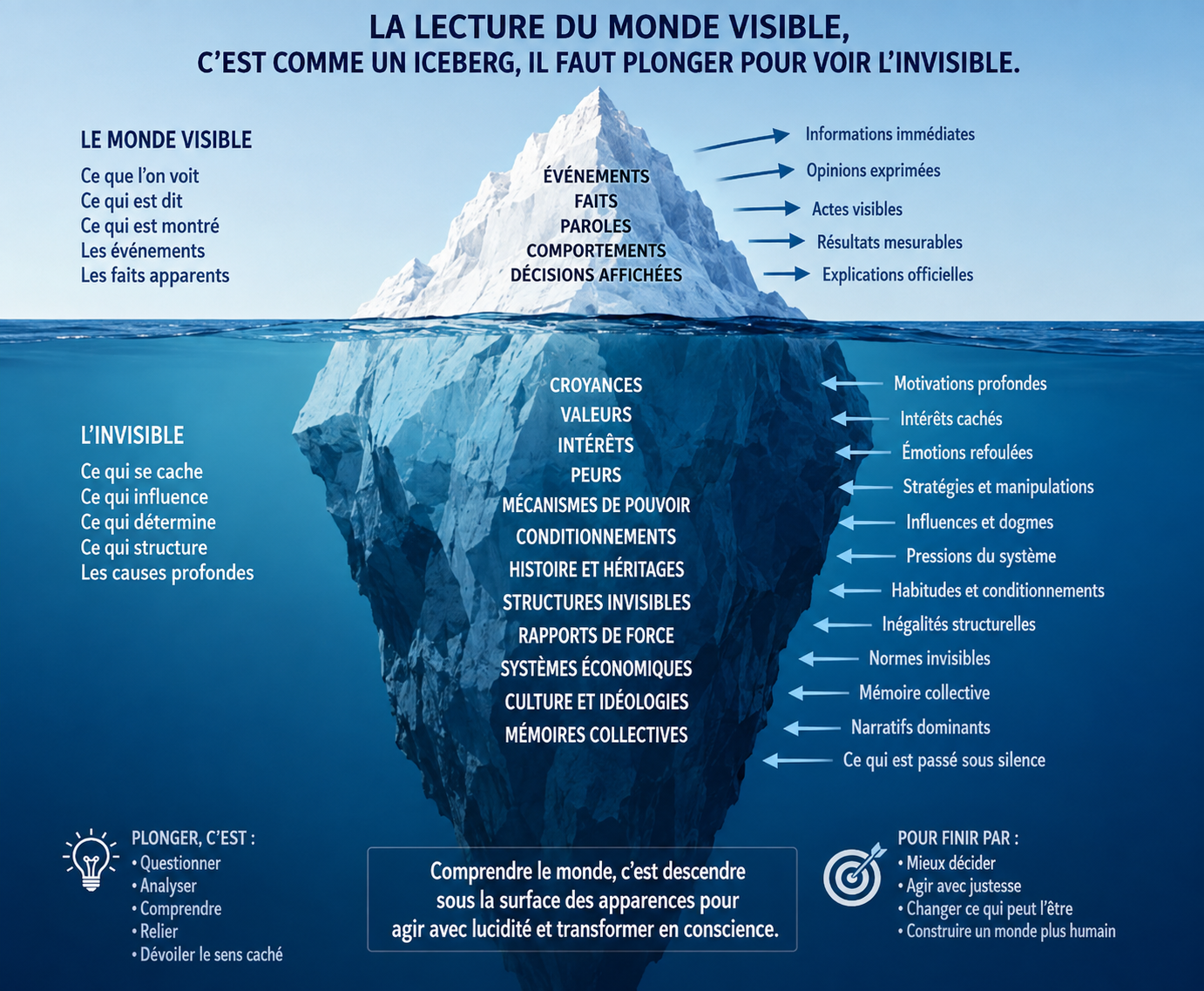 Iceberg représentant le monde visible et les structures invisibles